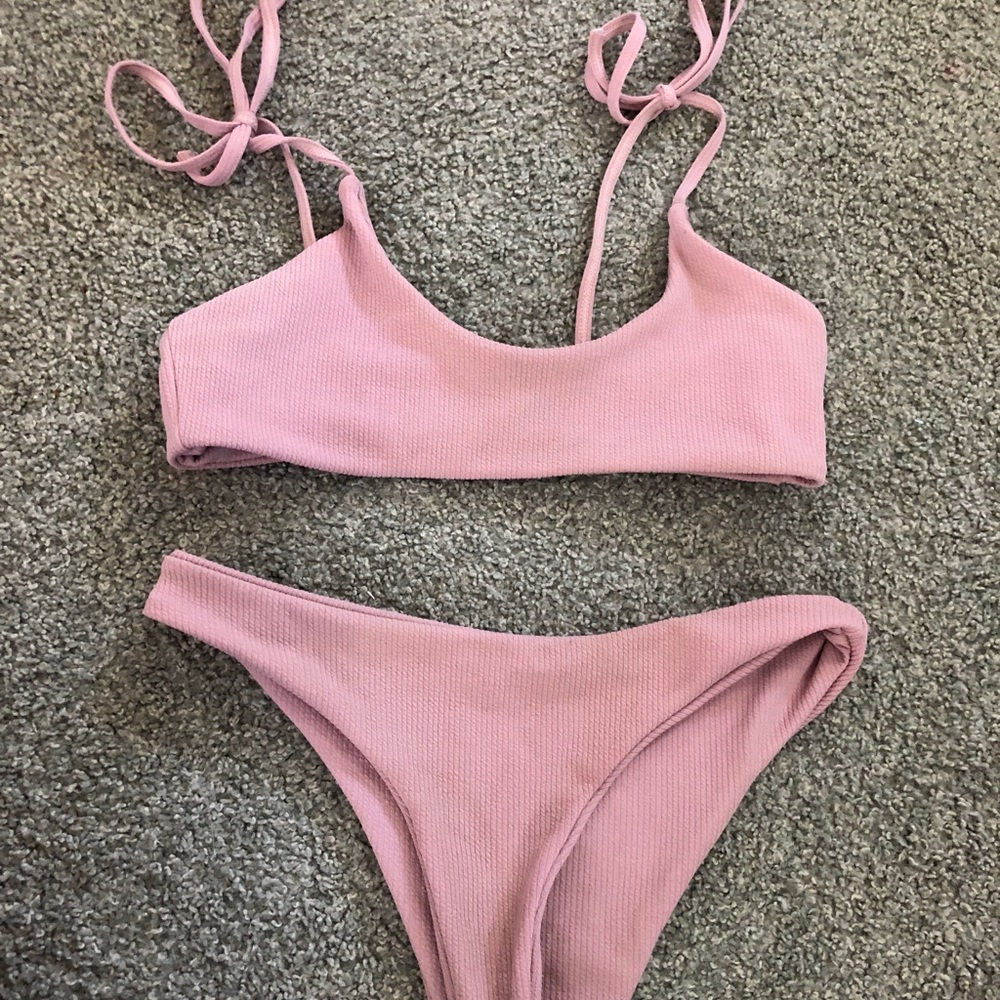 pink tie strap bikini
